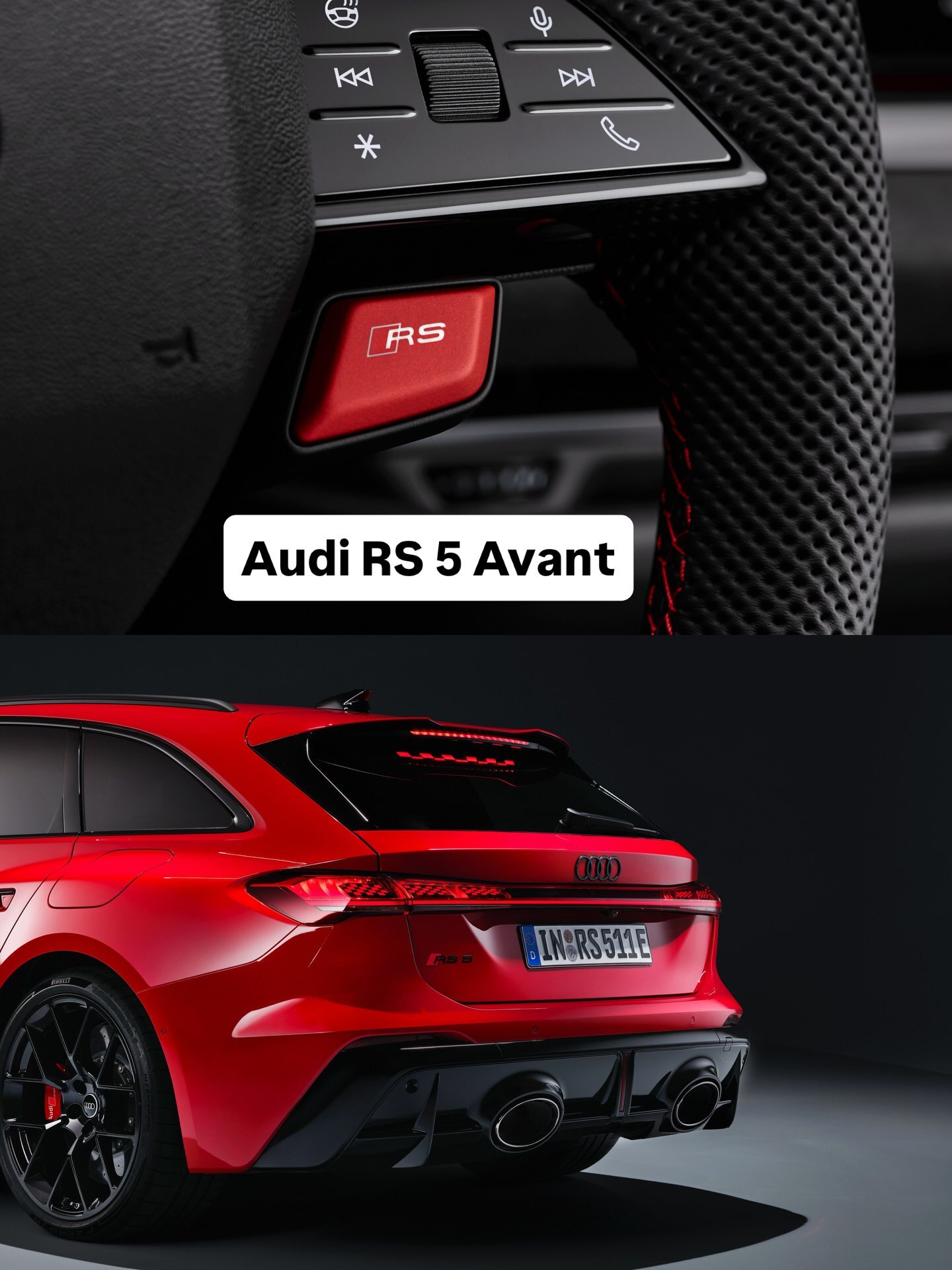 نمای ظاهری خودروی آئودی RS 5 مدل ۲۰۲۶ نسخه‌های سدان و آوانت (استیشن) با پیشرانه پلاگین هیبرید و طراحی اسپرت سری RS.