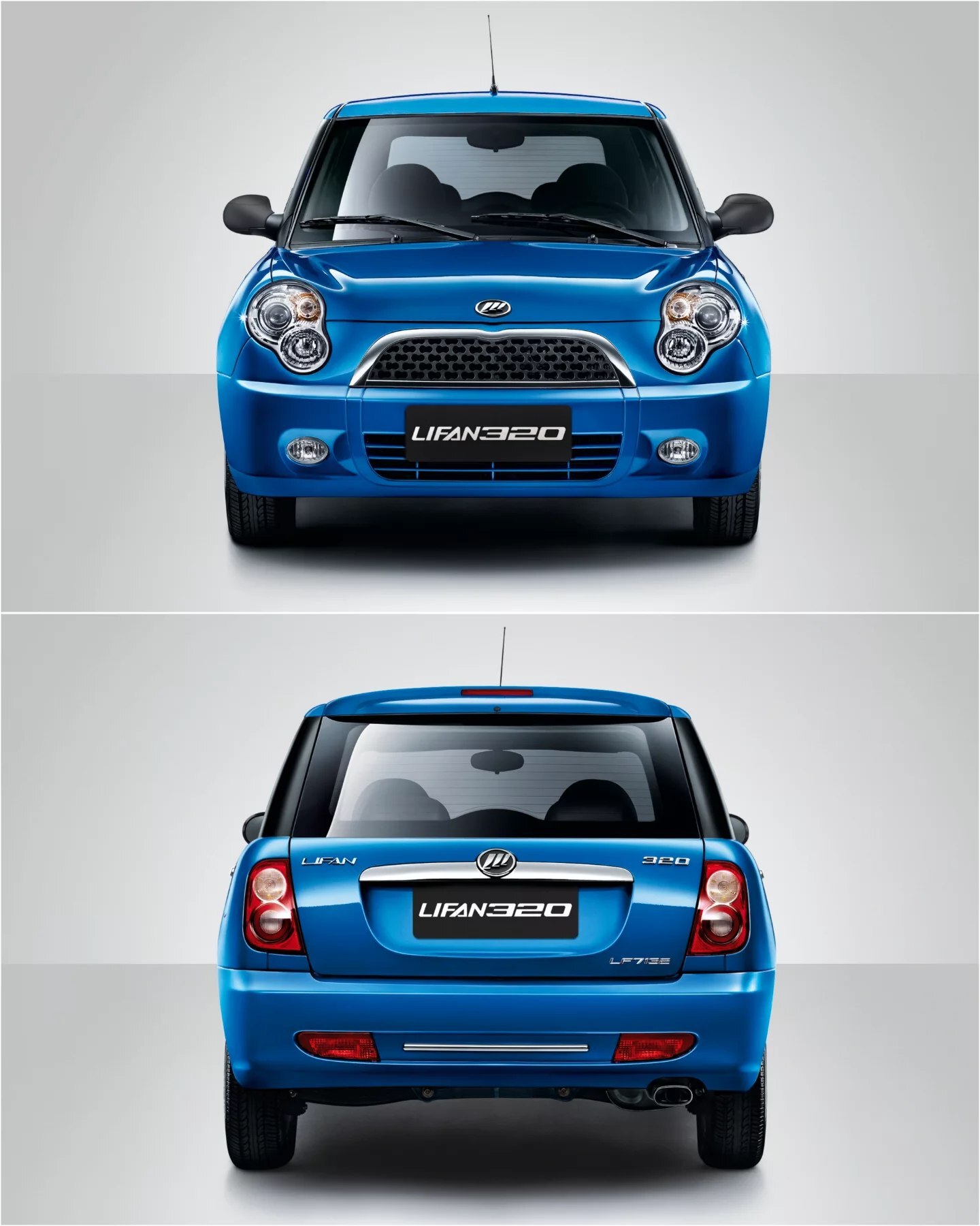 نمای جلویی و جانبی خودروی هاچ‌بک لیفان ۳۲۰ مدل ۲۰۱۱ در تصاویر رسمی منتشر شده برای مطبوعات و رسانه‌ها.