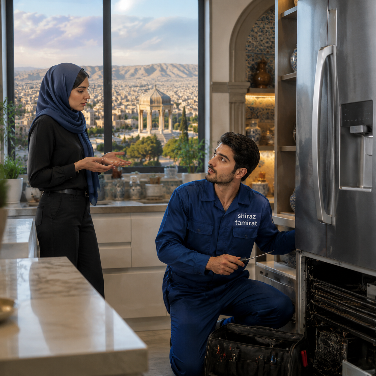 تصویر تکنسین شیراز تعمیرات در حال تعمیر در منزل مشتری
